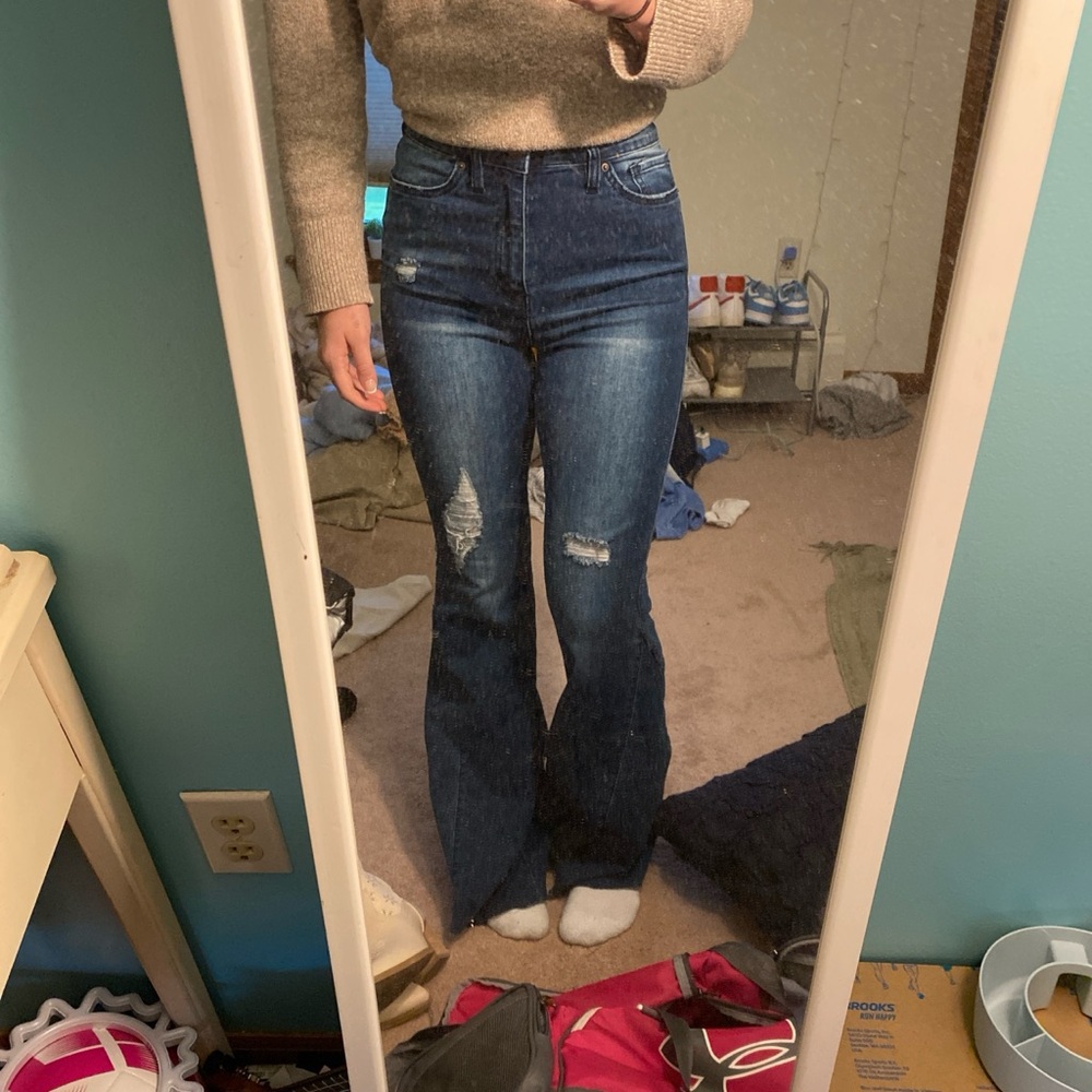 cute flare dark wash jeans